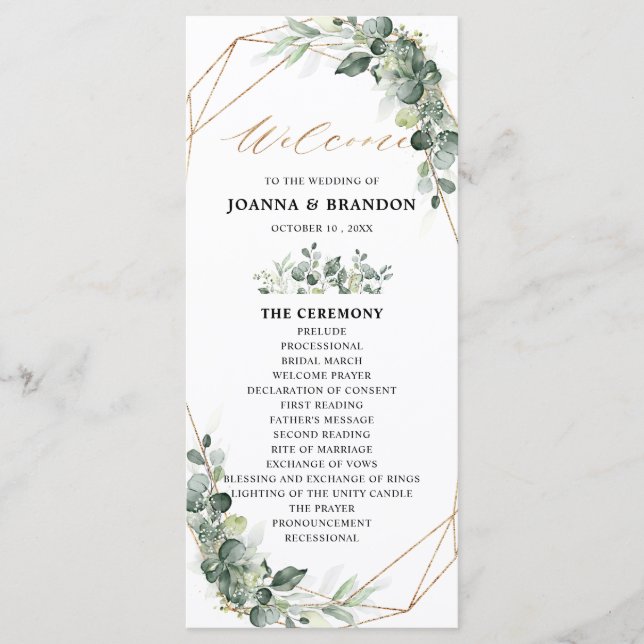Eucalyptus Greenery Rustic Geometric Wedding Program (Front)