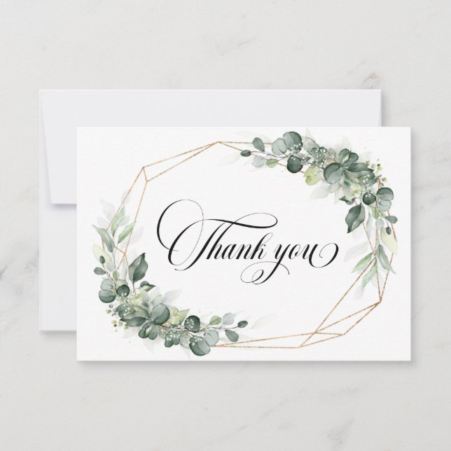 Eucalyptus Greenery Rustic Geometric Wedding Thank Thank You Card (Front)