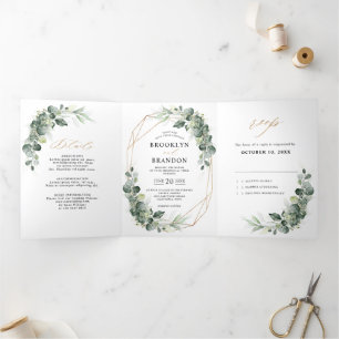 Eucalyptus Greenery Rustic Geometric Wedding Tri-Fold Announcement