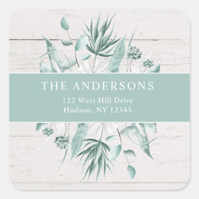 Eucalyptus Greenery Rustic Holiday Return Address Square Sticker (Front)
