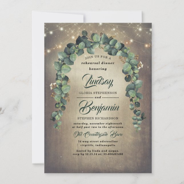 Eucalyptus Greenery Rustic Rehearsal Dinner Invitation (Front)