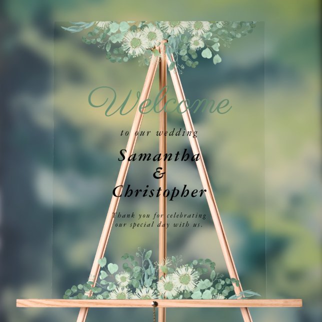 Eucalyptus Greenery Sage Green Wedding Welcome Acrylic Sign (Neutral)