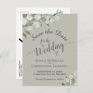 Eucalyptus & Greenery Sage Wedding Save the Date Announcement Postcard