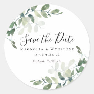 Eucalyptus Greenery Save the Date Classic Round Sticker