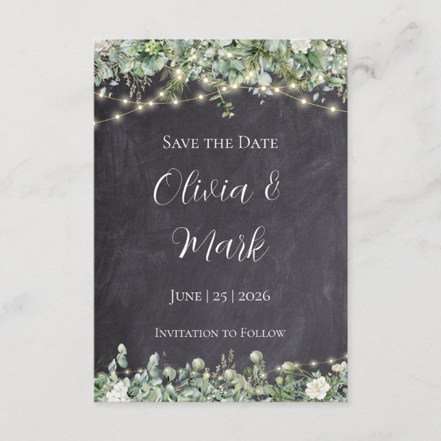 Eucalyptus Greenery Save the Date | Rustic Botanic Enclosure Card (Front)