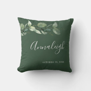 Eucalyptus Greenery Script Botanical Bridal Shower Throw Pillow