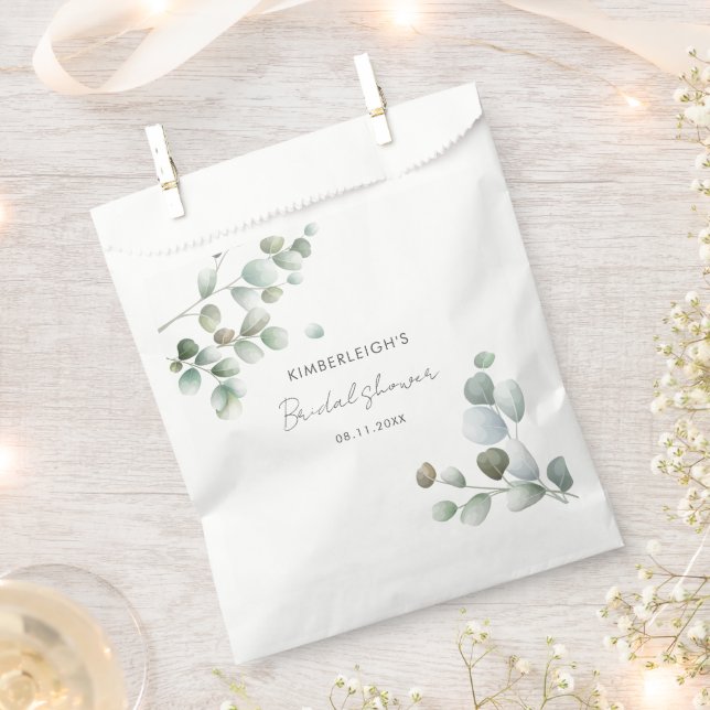 Eucalyptus Greenery Script Bridal Shower Favour Bag (Clipped)