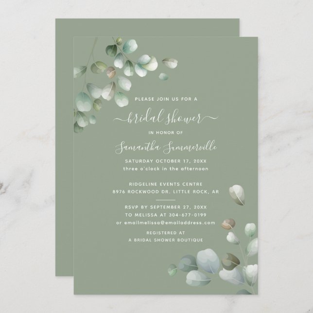 Eucalyptus Greenery Script Bridal Shower Invitation (Front/Back)