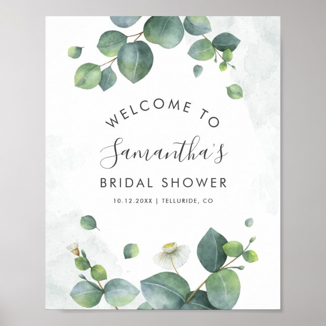 Eucalyptus Greenery Script Bridal Shower Welcome Poster (Front)