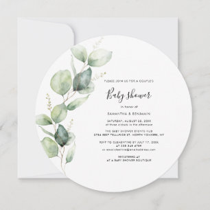 Eucalyptus Greenery Script Couples Baby Shower Invitation