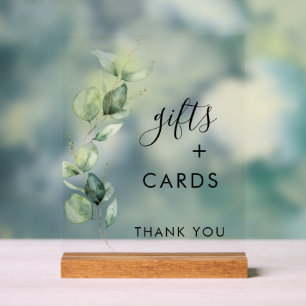 Eucalyptus Greenery Script Gifts and Cards Wedding Acrylic Sign