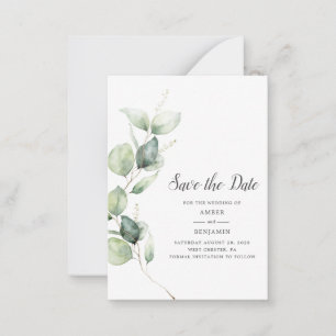 Eucalyptus Greenery Script Wedding Save the Date Card