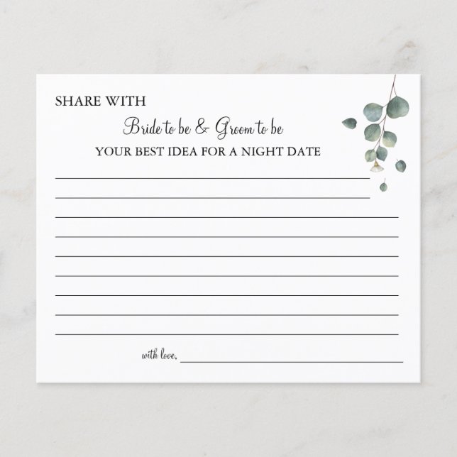 Eucalyptus greenery share a date night idea card (Front)