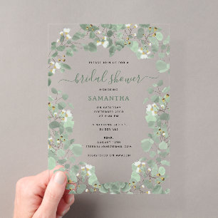 Eucalyptus Greenery Silver Dollar Bridal Shower Acrylic Invitations