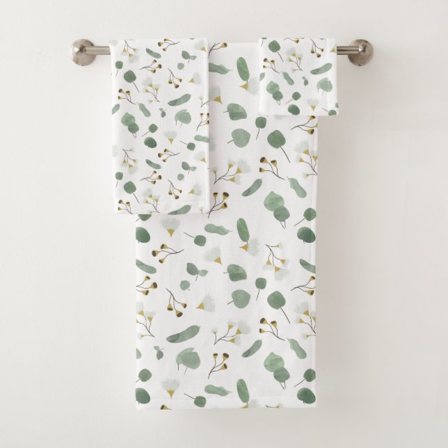 Eucalyptus Greenery Silver Dollar Gum Blossoms  Bath Towel Set (Insitu)