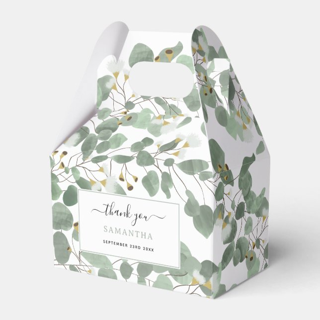 Eucalyptus Greenery Silver Dollar Gum Blossoms  Favor Box (Front Side)