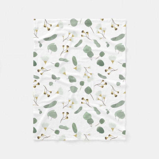 Eucalyptus Greenery Silver Dollar Gum Blossoms  Fleece Blanket (Front)