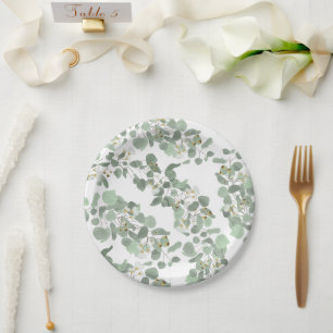 Eucalyptus Greenery Silver Dollar Gum Blossoms  Paper Plate