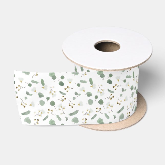 Eucalyptus Greenery Silver Dollar Gum Blossoms  Satin Ribbon (Spool)