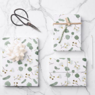 Eucalyptus Greenery Silver Dollar Gum Blossoms  Wrapping Paper Sheet