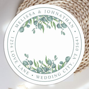 Eucalyptus Greenery Simple Circle Return Address Classic Round Sticker