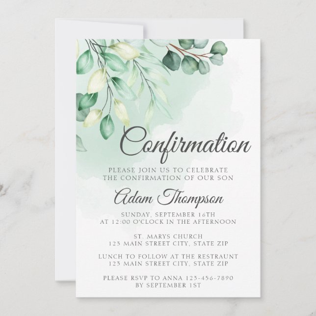 Eucalyptus Greenery Simple Confirmation Invitation (Front)