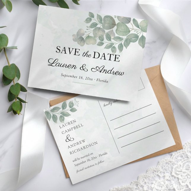 Eucalyptus Greenery Simple Wedding Save the Date  Postcard (Creator Uploaded)