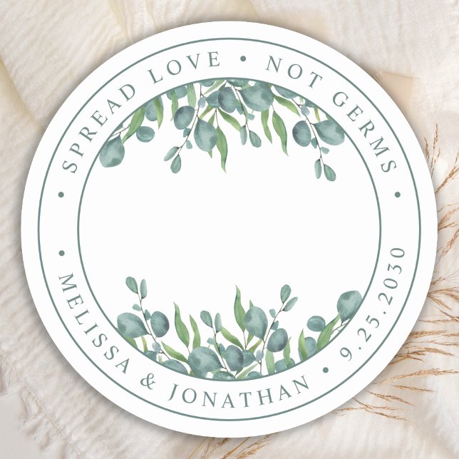 Eucalyptus Greenery Spread Love Not Germs Wedding Classic Round Sticker (Creator Uploaded)