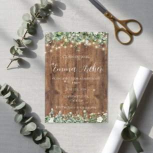 Eucalyptus Greenery & String Lights Graduation Invitation