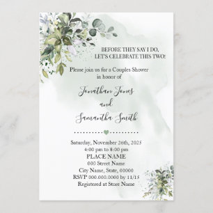 Eucalyptus greenery succulent couples shower invitation