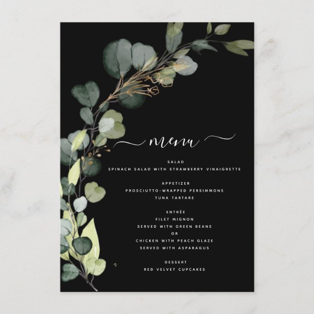Eucalyptus Greenery Succulent Elegant Modern Menu (Front)