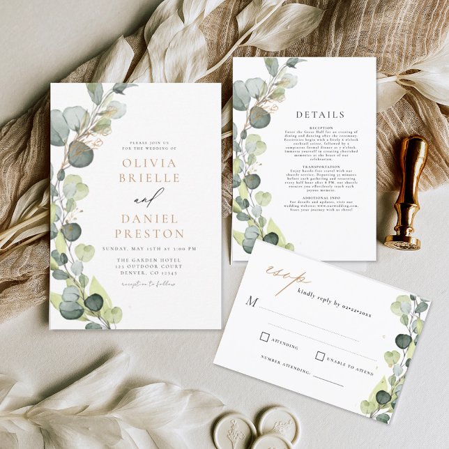 Eucalyptus Greenery Succulent Elegant Wedding Invitation (Creator Uploaded)