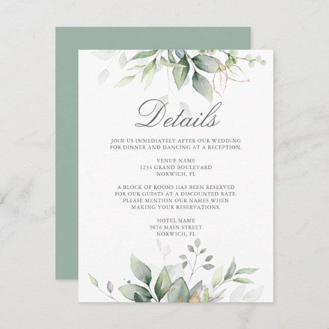 Eucalyptus Greenery Succulent Wedding Enclosure Card (Front/Back)
