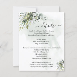Eucalyptus Greenery Succulent Wedding Insert Card