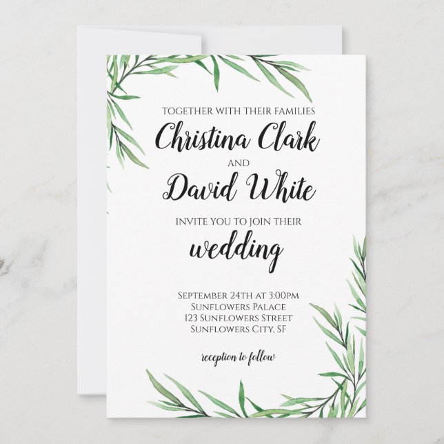 Eucalyptus Greenery Succulent Wedding Invitation (Front)