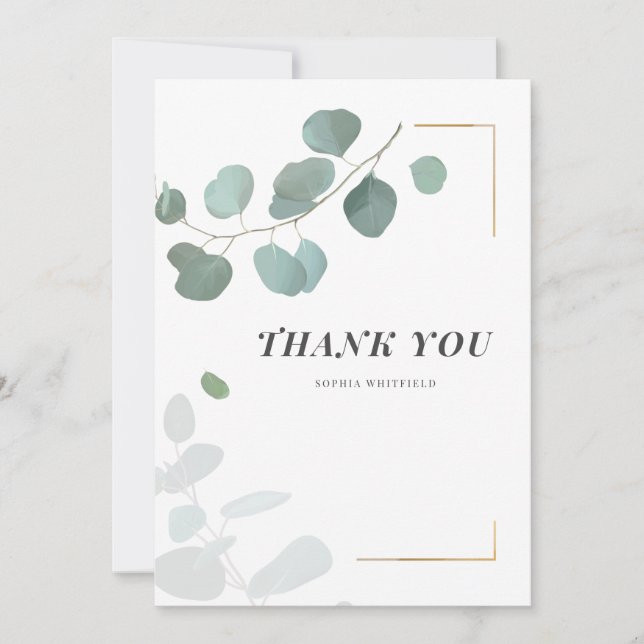 Eucalyptus Greenery Succulents Gold Frame Thank You Card (Front)
