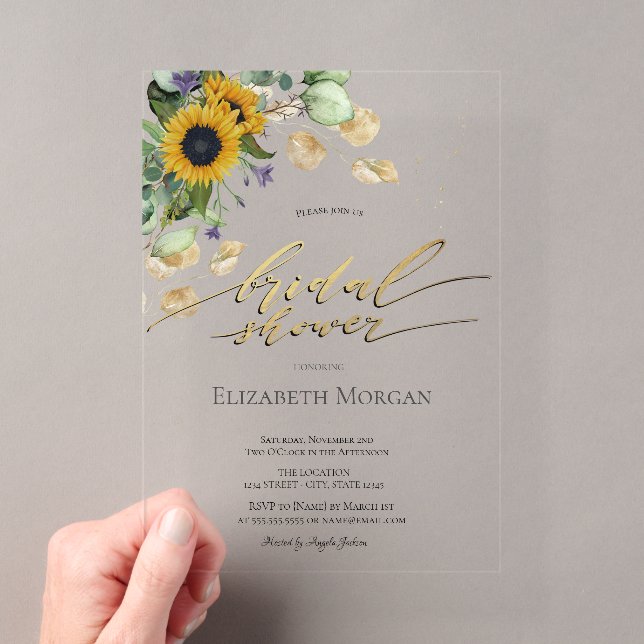  Eucalyptus Greenery Sunflowers Bridal Shower  Acrylic Invitations (Insitu (Handheld))