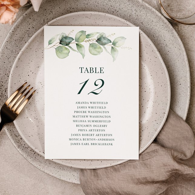 Eucalyptus Greenery Table Number 12 Seating Chart (Eucalyptus Botanical Wedding Table Number Card)