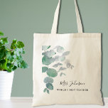 Eucalyptus Greenery Teacher's Tote Bag<br><div class="desc">This elegant Teacher's Tote Bag is decorated with watercolor eucalyptus leaves in soft shades of green. Easily customizable. To edit further use the Design Tool to change the font, font size, or colour. Because we create our artwork you won't find this exact image from other designers. Original Watercolor © Michele...</div>