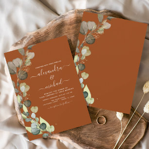 Eucalyptus Greenery Terracotta Elegant Wedding Invitation