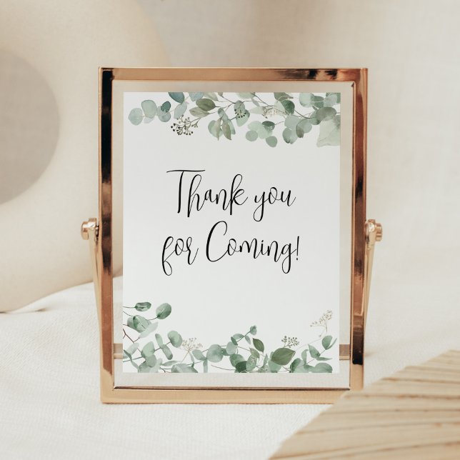 Eucalyptus Greenery Thank you for Coming Poster (Oh Baby Greenery Baby Shower Thank you for Coming Sign)