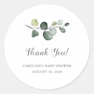 Eucalyptus Greenery Thank You Stickers, Classic Round Sticker