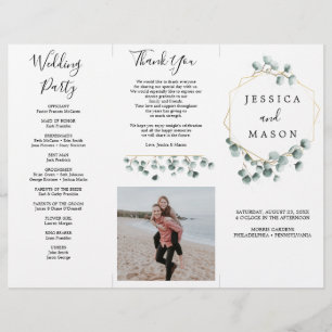 Eucalyptus Greenery Tri-Fold Wedding Program Photo