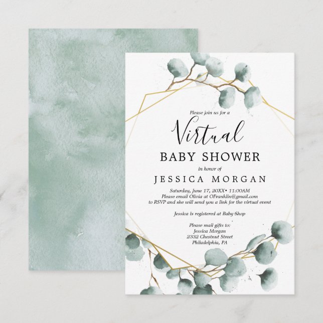 Eucalyptus Greenery Virtual Baby Shower Invitation (Front/Back)