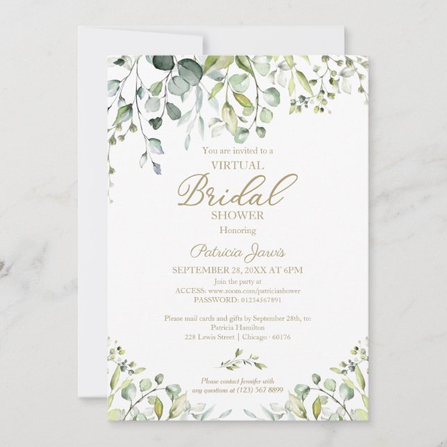 Eucalyptus Greenery Virtual Bridal Shower Invitation (Front)