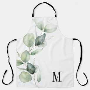 Eucalyptus Greenery Watercolor Botanical Monogram Apron