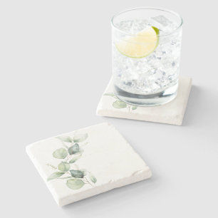 Eucalyptus Greenery Watercolor Botanical Stone Coaster