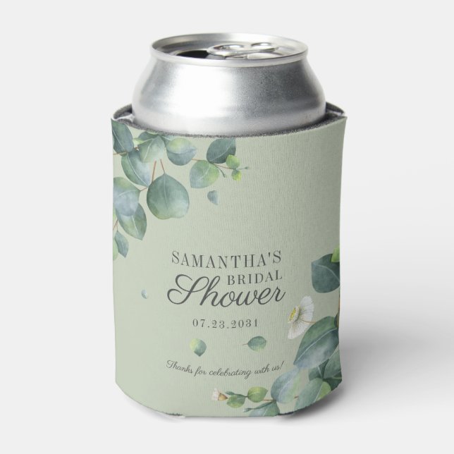 Eucalyptus Greenery Watercolor Bridal Shower Can Cooler (Can Front)