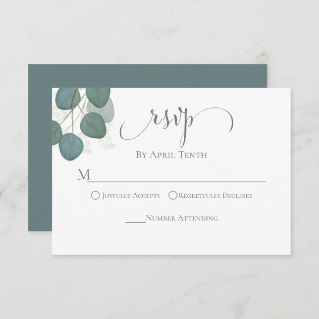 Eucalyptus Greenery Watercolor Elegant Script RSVP Card (Front/Back)