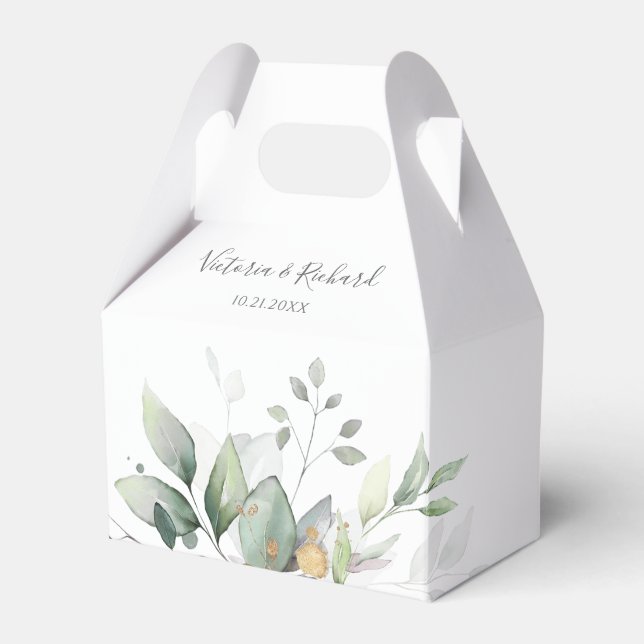 Eucalyptus Greenery Watercolor Elegant Wedding Favor Box (Front Side)